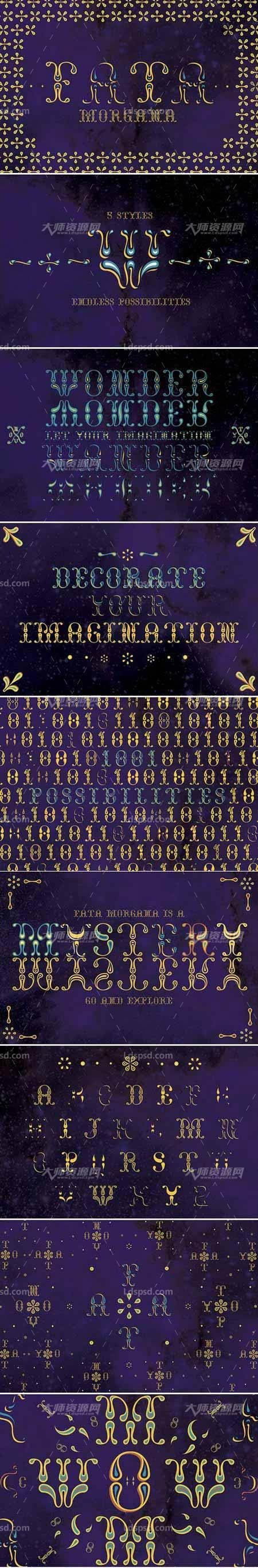 Fata Display Fonts,漂亮的花饰字体集